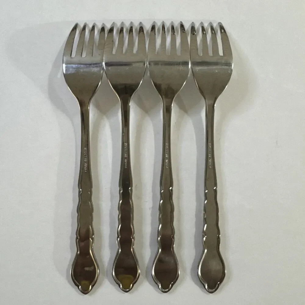 Lot of 4 VTG MCM Estia ESI14 6.5” Stainless Steel Salad Forks Made in Korea